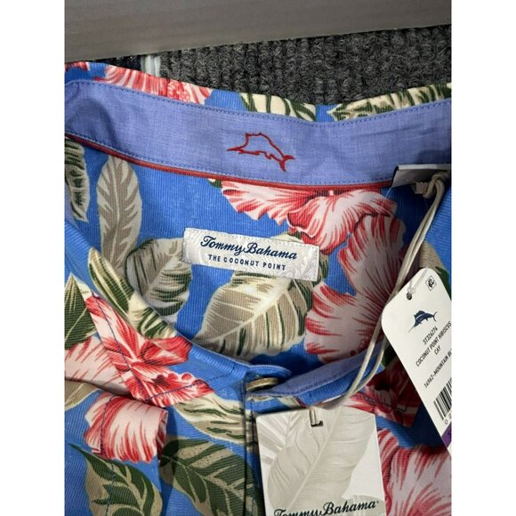 Tommy Bahama Coconut Point Hibiscus Floral Shirt XXL Bluebell Button-Up 100% Lyo - Picture 2 of 7